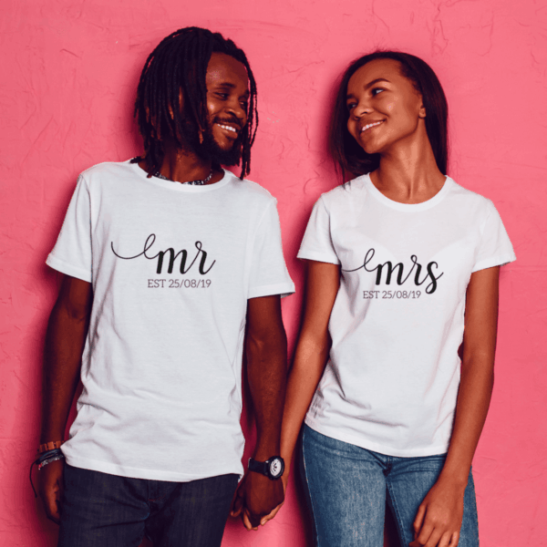 Paar T-Shirts "Mr & Mrs" + Datum personalisiert – Bild 5