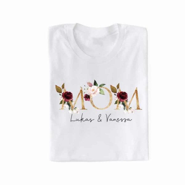 personalisiertes Damen T-Shirt "MOM" gold/dunkelrot aus 100% Baumwolle – Bild 3