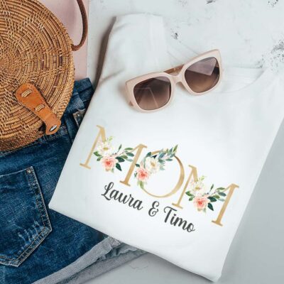 personalisiertes Damen T-Shirt "MOM" gold/modern aus 100% Baumwolle