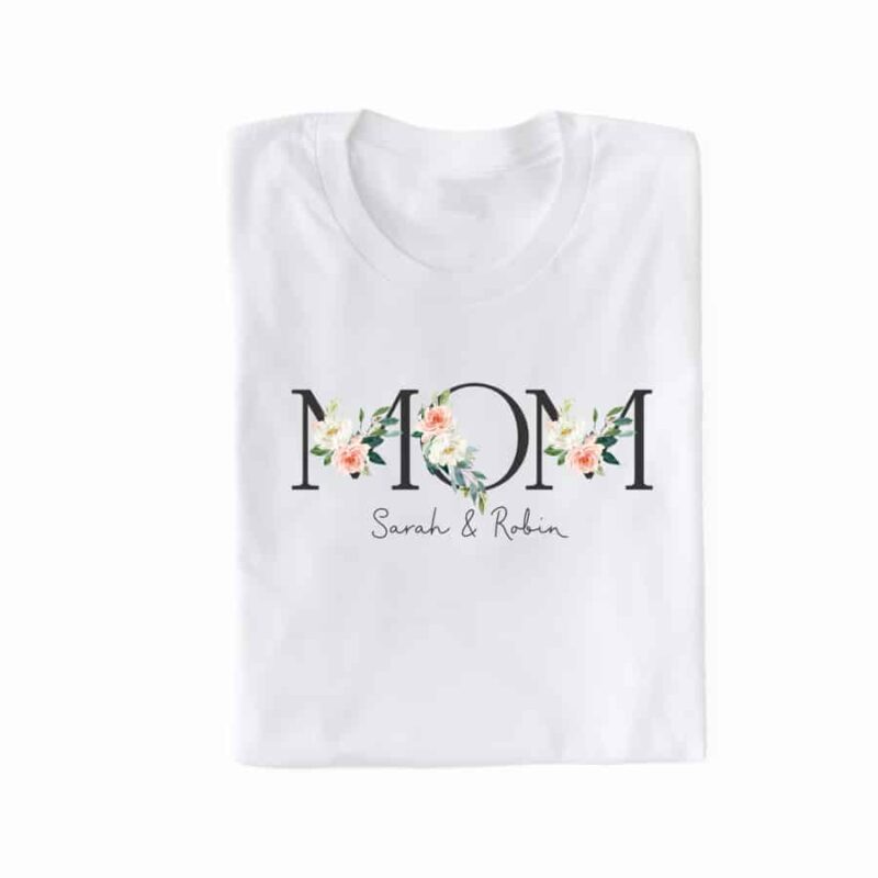 personalisiertes Damen T-Shirt "MOM" grau/modern aus 100% Baumwolle