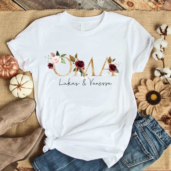 Personalisiertes Damen T-Shirt "Oma" gold/dunkelrot aus 100% Baumwolle – Bild 3