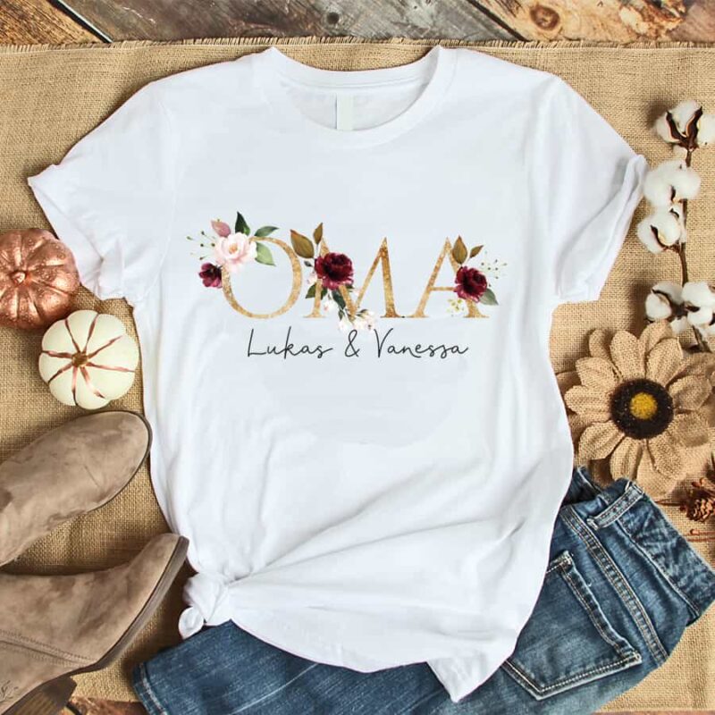 Personalisiertes Damen T-Shirt "Oma" gold/dunkelrot aus 100% Baumwolle – Bild 3
