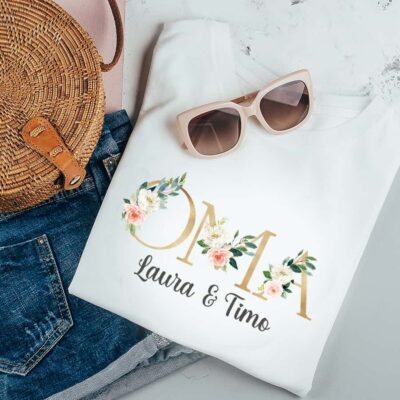 Personalisiertes Damen T-Shirt "Oma" gold/modern aus 100% Baumwolle