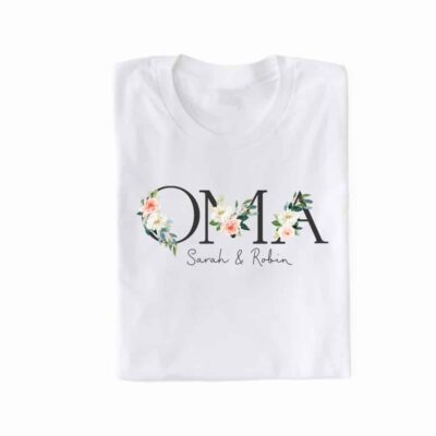Personalisiertes Damen T-Shirt "Oma" grau/modern aus 100% Baumwolle
