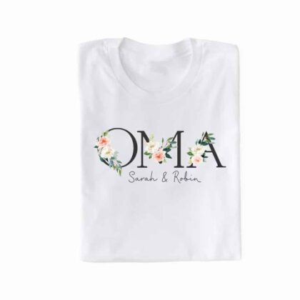 Personalisiertes Damen T-Shirt "Oma" grau/modern aus 100% Baumwolle