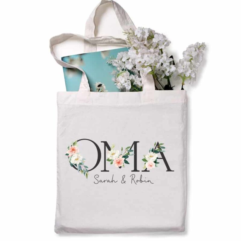 Personalisierte Tasche weiß "OMA" mit Kindernamen Grau/Modern aus 100% Baumwolle – Bild 2
