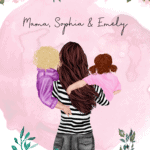 Unser personalisiertes Poster für Mama mit Kindern mit Blumenhintergrund