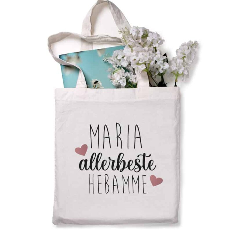 Personalisierte Tasche "allerbeste Hebamme" weiß aus 100% Baumwolle – Bild 2