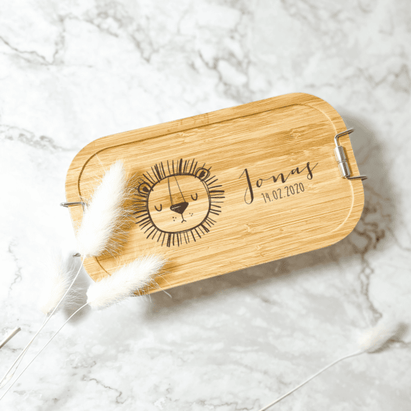 personalisierte Edelstahl Brotdose Lunchbox mit Tierkopf und Namen
