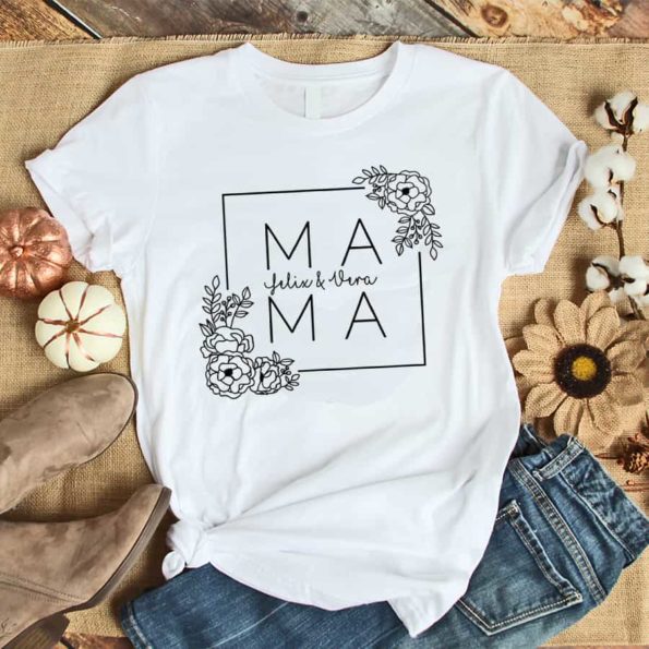 personalisiertes T-Shirt Mama mit Kindernamen eckig