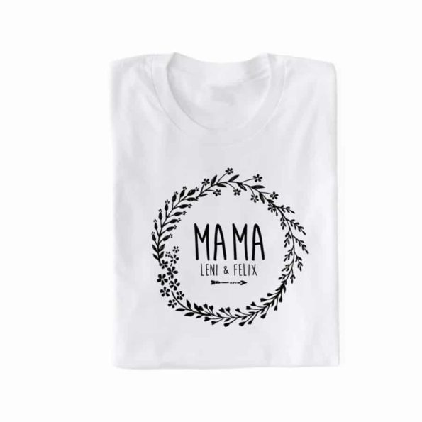 personalisiertes Mama T-Shirt mit Kindernamen in Kranz!