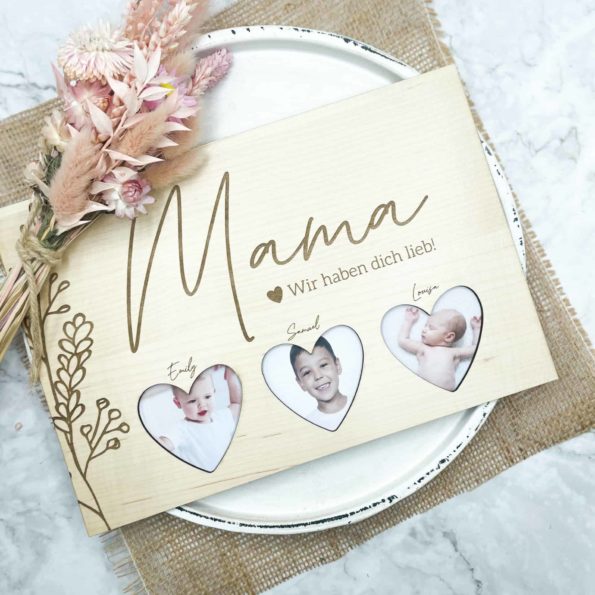Holz Fotorahmen für Mama mit Kindernamen und Fotos