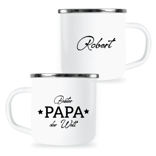 personalisierte Emaille-Tasse mit Namen für Papa