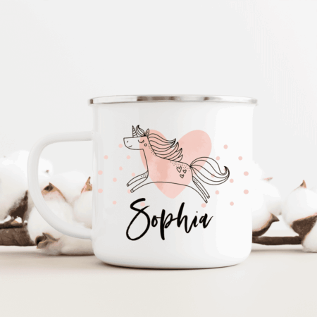 Kinderbecher, Emaille-Tasse, Trinkbecher, Kinder, personalisiert, mit Namen, Geschenk, Kind, Patenkind, Taufkind, Geburtstag, Weihnachten, Kindertasse, Emailletasse, Geburt