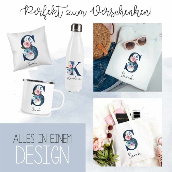 personalisiertes T-Shirt mit Name und Initiale Indigo – Bild 5