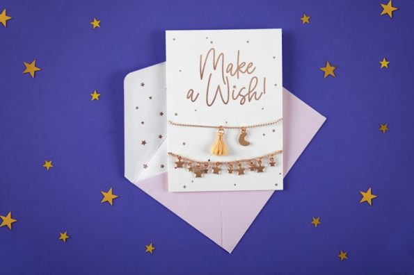 A6 Postkarte Make a Wish mit Armband gold