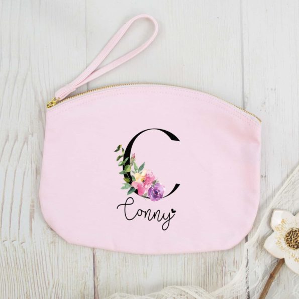 personalisierte Kosmetiktasche mit Name und Initiale