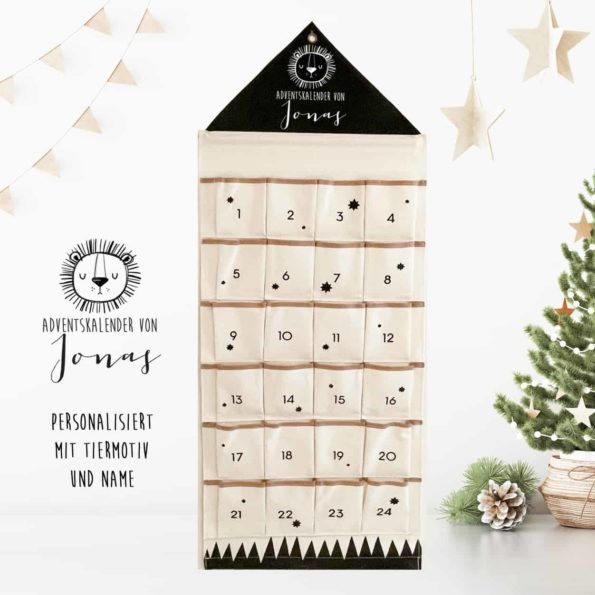 personalisierter Adventskalender aus Stoff mit Tiermotiv