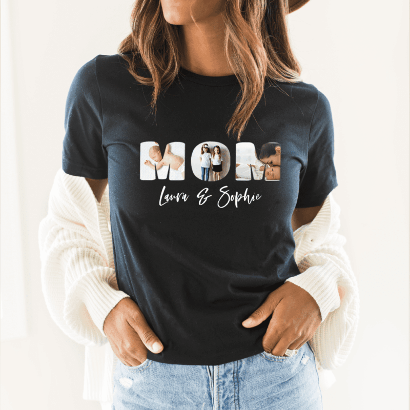 Geschenk mit Foto, Fotogeschenk, Fotogeschenk Mama,Mama T-Shirt mit Kindernamen, T-Shirt Mama, Mama personalisiert, personalisiertes T Shirt mit Namen, personalisiertes T-Shirt Mama, Muttertag Geschenk, Geschenk Mama personalisiert, Geschenk Muttertag personalisiert Weihnachten Geschenk-Idee Kinder Oma