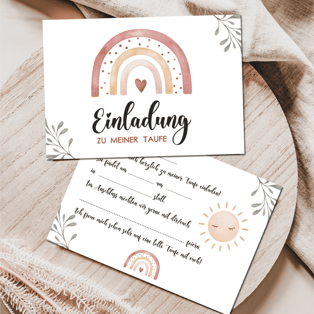 Einladung, Download, Digital, Taufe, Kinder-Geburtstag, Hochzeit, Regenbogen, Einladung zum selber Ausfüllen, Papeterie, Österreich, Tauf Dekoration, Einladungskarten, Hochzeit, Geburtstag, Kommunion, Firmung, Mädchen, Junge, Familie