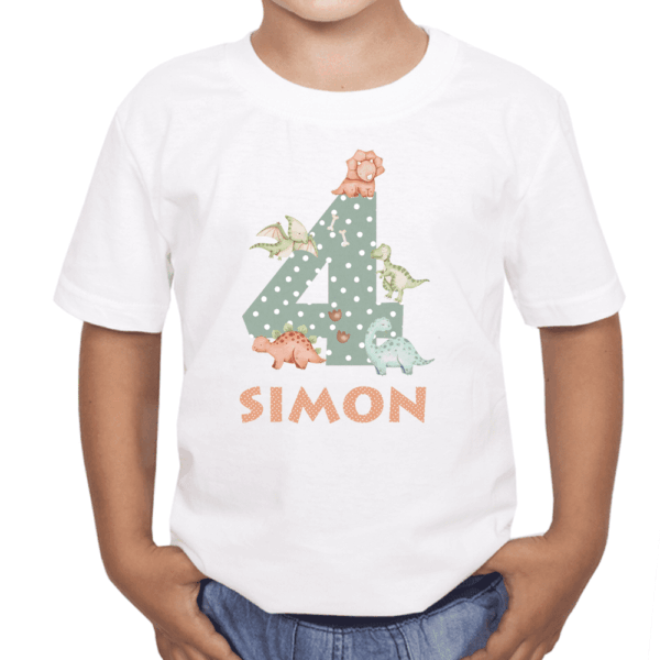 Kinder Shirt, T-Shirt, Kleidung, Kinder-Geburtstag, Einschulung, Party, Junge, Dinosaurier, personalisiert, mit Name, Kindergeburtstag, Partydeko, Partydekoration, Dekoration, Einschulung, Taufe, Geschenk, Dinoparty