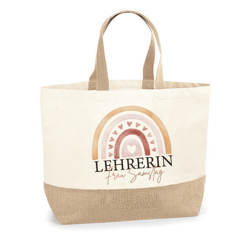 Lehrerin, Jute Tasche zum Umhängen, Jute Tasche XXL, Jute Tasche Shopper, Jute Tasche mit Namen, Jute Tasche personalisieren, Jute Tasche personalisiert, Einkaufstasche personalisiert, Einkaufskorb personalisiert, Einkaufstasche mit Namen, Geschenkidee beste Freundin, Jute Tasche bedruckt, Jute Tasche mit Name, Tasche personalisiert, Jute Bag personalized, Erzieherin, Pädagogin, Schule, Kindergarten, Abschieds-Geschenk Kindergarten