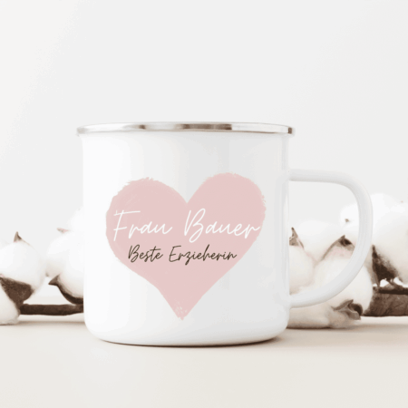 Emaille-Tasse, Name, personalisiert, Trinkbecher, Geschenk-Idee, Geburtstag, Weihnachten, Berufe, Geschenk, Einschulung, Schulanfang, Abschieds-Geschenk, Volksschule, Schulkinder, Erzieher, Erzieherin, Pädagoge, Pädagogin, Lehrer, Lehrerin, Danke, beim Wachsen geholfen, tolle Zeit, Grundschule, Abschied, Sommerferien, 1. Klasse, 2. Klasse, 3. Klasse 4. Klasse