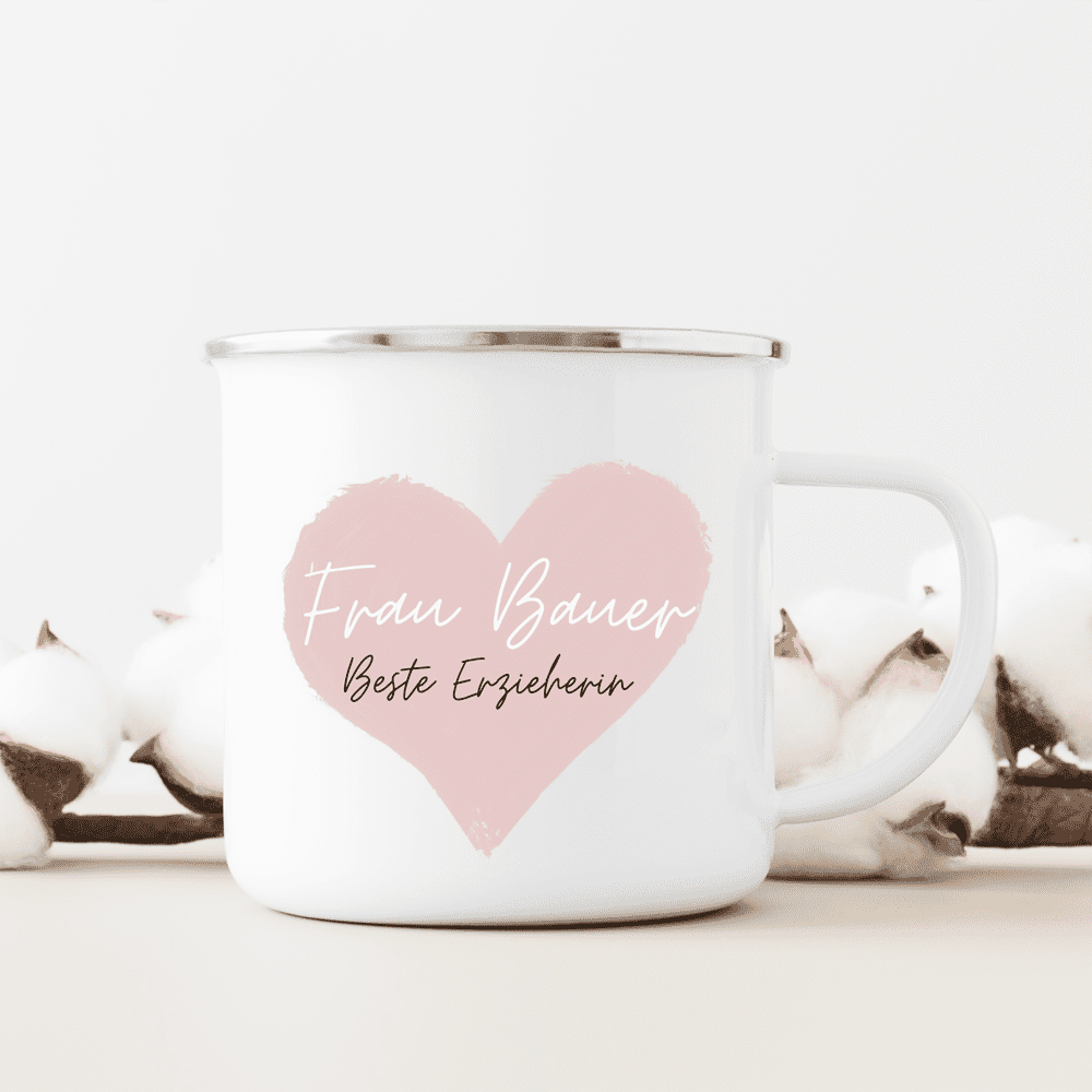 Emaille-Tasse, Name, personalisiert, Trinkbecher, Geschenk-Idee, Geburtstag, Weihnachten, Berufe, Geschenk, Einschulung, Schulanfang, Abschieds-Geschenk, Volksschule, Schulkinder, Erzieher, Erzieherin, Pädagoge, Pädagogin, Lehrer, Lehrerin, Danke, beim Wachsen geholfen, tolle Zeit, Grundschule, Abschied, Sommerferien, 1. Klasse, 2. Klasse, 3. Klasse 4. Klasse