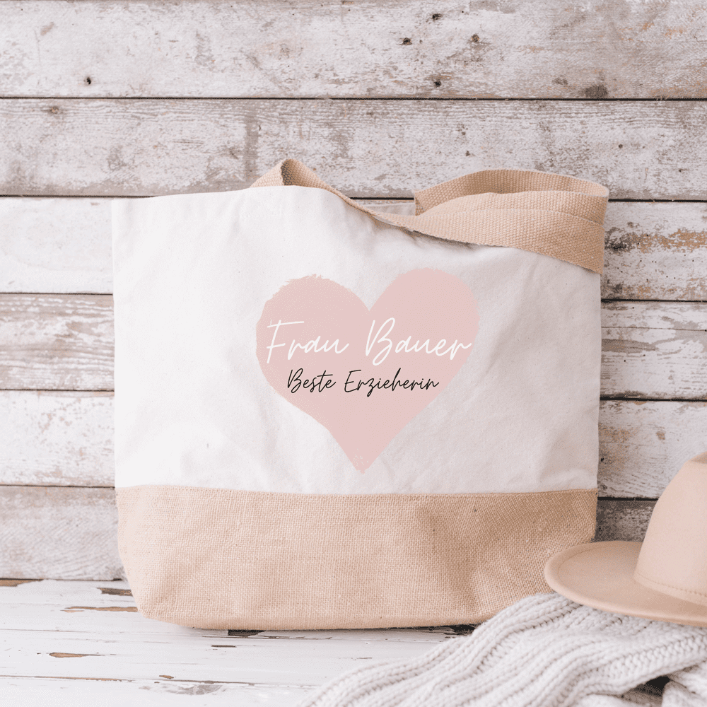 Lehrerin, Jute Tasche zum Umhängen, Jute Tasche XXL, Jute Tasche Shopper, Jute Tasche mit Namen, Jute Tasche personalisieren, Jute Tasche personalisiert, Einkaufstasche personalisiert, Einkaufskorb personalisiert, Einkaufstasche mit Namen, Geschenkidee beste Freundin, Jute Tasche bedruckt, Jute Tasche mit Name, Tasche personalisiert, Jute Bag personalized, Erzieherin, Pädagogin, Schule, Kindergarten, Abschieds-Geschenk Kindergarten