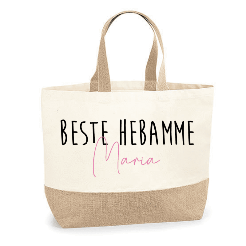 Hebamme, Lehrerin, Jute Tasche zum Umhängen, Jute Tasche XXL, Jute Tasche Shopper, Jute Tasche mit Namen, Jute Tasche personalisieren, Jute Tasche personalisiert, Einkaufstasche personalisiert, Einkaufskorb personalisiert, Einkaufstasche mit Namen, Geschenkidee beste Freundin, Jute Tasche bedruckt, Jute Tasche mit Name, Tasche personalisiert, Jute Bag personalized, Erzieherin, Pädagogin, Schule, Kindergarten, Abschieds-Geschenk Kindergarten