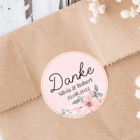 Aufkleber personalisiert, mit Namen, Danke, Taufe, Hochzeit, Regenbogen, 40mm, Deko, Dekoration, Gast-Geschenk, Papeterie, Hochzeits-Einladung, Gästebuch, Geschenk, selbstklebend, Brief