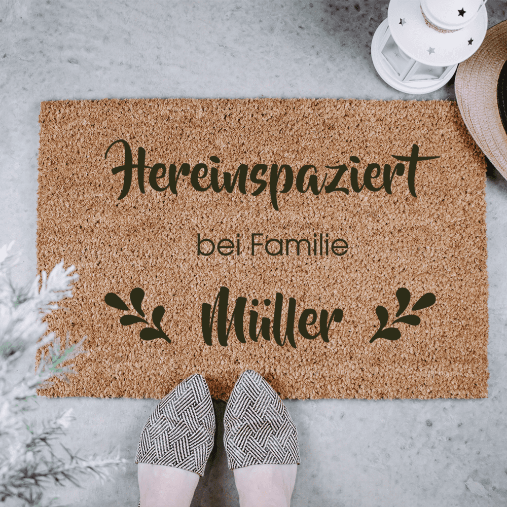 Fußmatte, personalisiert, Familie, mit Familien-Namen, Weihnachtsgeschenk, Einweihungsgeschenk, Geburtstag, Fußmatte Familie, Kokosfußmatte, Kokosfasern, Gravierte Geschenke, beste Freundin, Arbeitskollegin, Pärchen, Paare, Türmatte, Willkommensmatte, persönlich, individualisierbar