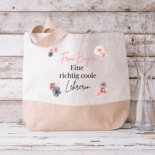Lehrerin, Jute Tasche zum Umhängen, Jute Tasche XXL, Jute Tasche Shopper, Jute Tasche mit Namen, Jute Tasche personalisieren, Jute Tasche personalisiert, Einkaufstasche personalisiert, Einkaufskorb personalisiert, Einkaufstasche mit Namen, Geschenkidee beste Freundin, Jute Tasche bedruckt, Jute Tasche mit Name, Tasche personalisiert, Jute Bag personalized, Erzieherin, Pädagogin, Schule, Kindergarten, Abschieds-Geschenk Kindergarten