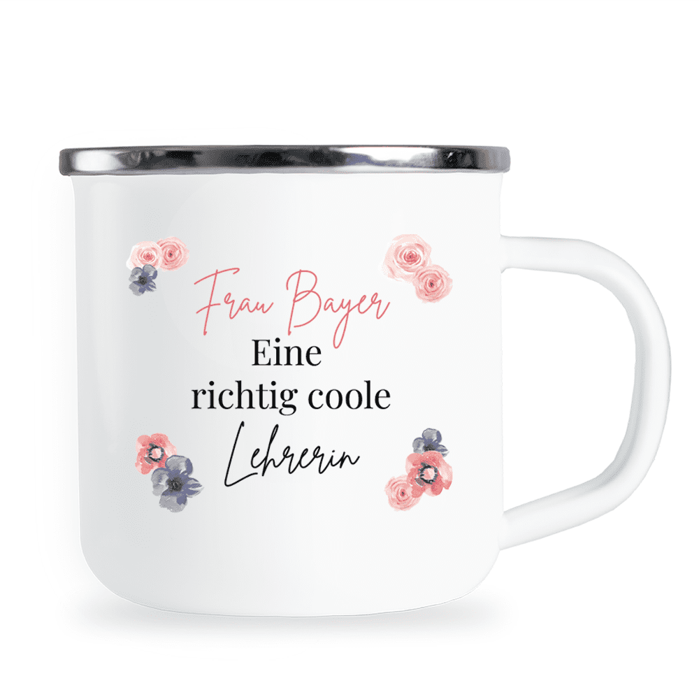 Emaille-Tasse, Name, personalisiert, Trinkbecher, Geschenk-Idee, Geburtstag, Weihnachten, Berufe, Geschenk, Einschulung, Schulanfang, Abschieds-Geschenk, Volksschule, Schulkinder, Erzieher, Erzieherin, Pädagoge, Pädagogin, Lehrer, Lehrerin, Danke, beim Wachsen geholfen, tolle Zeit, Grundschule, Abschied, Sommerferien, 1. Klasse, 2. Klasse, 3. Klasse 4. Klasse