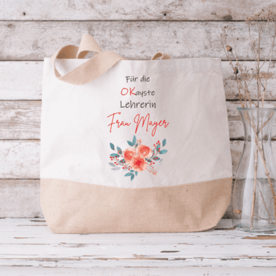Lehrerin, Jute Tasche zum Umhängen, Jute Tasche XXL, Jute Tasche Shopper, Jute Tasche mit Namen, Jute Tasche personalisieren, Jute Tasche personalisiert, Einkaufstasche personalisiert, Einkaufskorb personalisiert, Einkaufstasche mit Namen, Geschenkidee beste Freundin, Jute Tasche bedruckt, Jute Tasche mit Name, Tasche personalisiert, Jute Bag personalized, Erzieherin, Pädagogin, Schule, Kindergarten, Abschieds-Geschenk Kindergarten