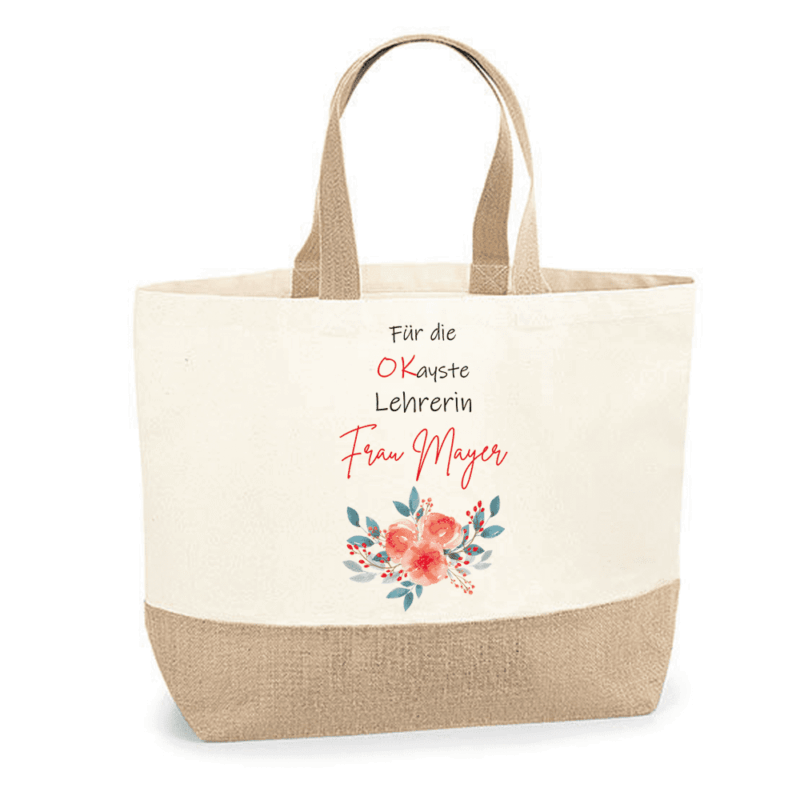Lehrerin, Jute Tasche zum Umhängen, Jute Tasche XXL, Jute Tasche Shopper, Jute Tasche mit Namen, Jute Tasche personalisieren, Jute Tasche personalisiert, Einkaufstasche personalisiert, Einkaufskorb personalisiert, Einkaufstasche mit Namen, Geschenkidee beste Freundin, Jute Tasche bedruckt, Jute Tasche mit Name, Tasche personalisiert, Jute Bag personalized, Erzieherin, Pädagogin, Schule, Kindergarten, Abschieds-Geschenk Kindergarten