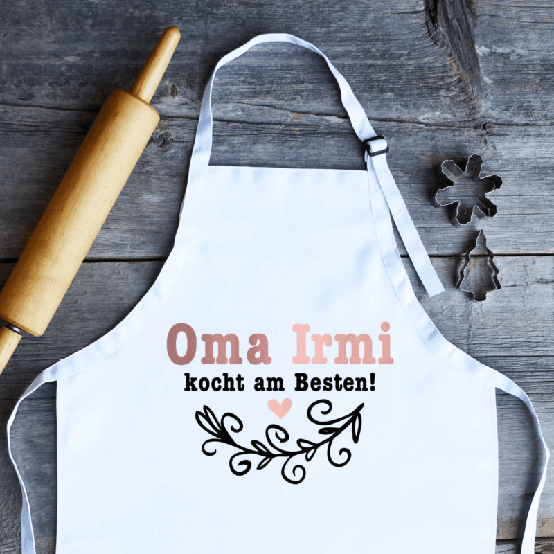 Schürze, personalisiert, mit Name, Geschenk-Idee, Kinder, Oma, Mama, Damen, Herren, Unisex, weiß, Hochzeit, Weihnachten, Geburtstag, Muttertag, Mama, beste Freundin, Arbeitskollegin, Koch-Schürze, Back-Schürze, Grillen, Grill-Meister, Baking Queen, Kitchen Queen, Chefkoch, Männer, Frauen, Papa, Vater