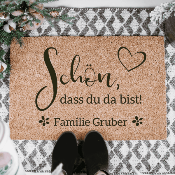 Fußmatte, personalisiert, Familie, mit Familien-Namen, Weihnachtsgeschenk, Einweihungsgeschenk, Geburtstag, Fußmatte Familie, Kokosfußmatte, Kokosfasern, Gravierte Geschenke, beste Freundin, Arbeitskollegin, Pärchen, Paare, Türmatte, Willkommensmatte, persönlich, individualisierbar