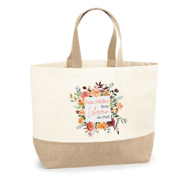 Lehrerin, Jute Tasche zum Umhängen, Jute Tasche XXL, Jute Tasche Shopper, Jute Tasche mit Namen, Jute Tasche personalisieren, Jute Tasche personalisiert, Einkaufstasche personalisiert, Einkaufskorb personalisiert, Einkaufstasche mit Namen, Geschenkidee beste Freundin, Jute Tasche bedruckt, Jute Tasche mit Name, Tasche personalisiert, Jute Bag personalized, Erzieherin, Pädagogin, Schule, Kindergarten, Abschieds-Geschenk Kindergarten