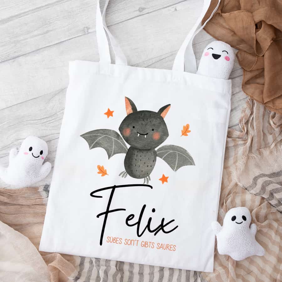 Einkaufs-Tasche, Halloween, Süßes sonst gibts Saures, Trick or Treat, Kostüm, Süßigkeiten, Kürbis, gruselig, Leckerli-Tasche, Beutel, personalisiert, mit Name, Sack, Säckchen, Kinder, Geschenk-Idee, bedruckt, Geist, Trage-Tasche