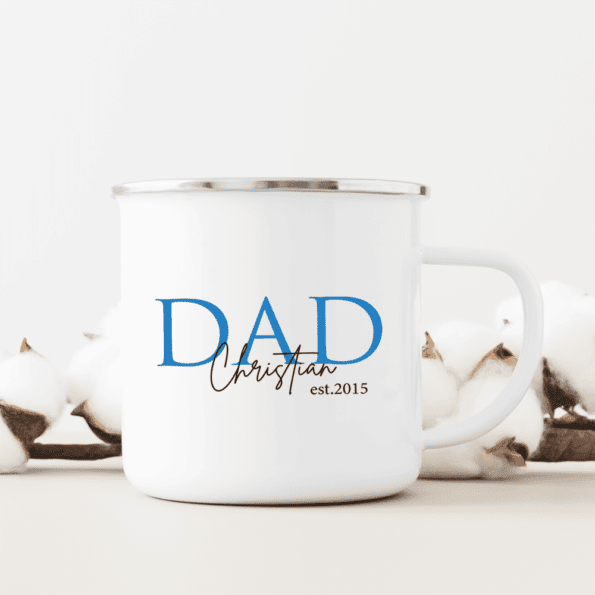 personalisierte Emaille-Tasse Dad mit Name