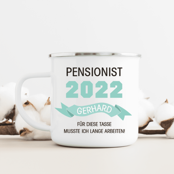 Abschieds-Geschenk, Geschenk-Idee Ruhestand Rente Pension Renteneintritt Männer Frauen Kollege Kollegin Vater Mutter Lehrer Chef Deko Emaille-Tasse Trink-Becher Pensions-Geschenk Oma Opa Pensionierung