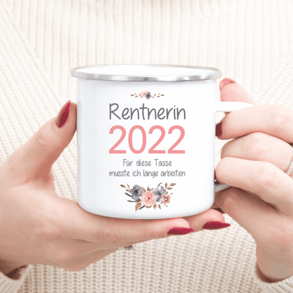 Geschenk-Idee, Ruhestand, Rente, Pension, Renteneintritt, Männer, Frauen, Kollege, Kollegin, Vater, Mutter, Lehrer, Chef, Deko, Emaille-Tasse, Trink-Becher, Pensions-Geschenk, Oma, Opa, Pensionierung