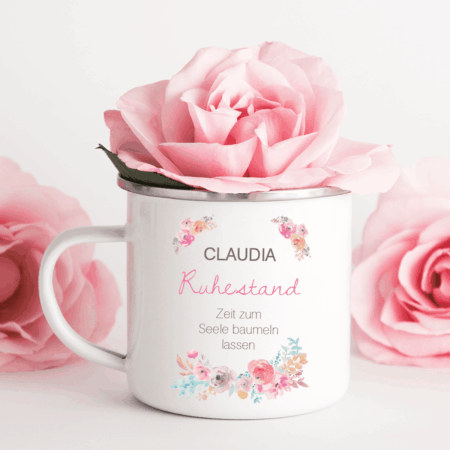 Geschenk-Idee, Ruhestand, Rente, Pension, Renteneintritt, Männer, Frauen, Kollege, Kollegin, Vater, Mutter, Lehrer, Chef, Deko, Emaille-Tasse, Trink-Becher, Pensions-Geschenk, Oma, Opa, Pensionierung