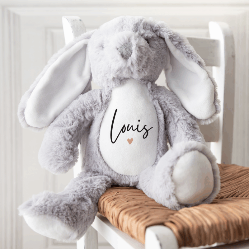Hase, Kuscheltier, Baby personalisiert, mit Name, Geburtsdatum, Geburts-Geschenk, Kinder, Geschenk, zur Geburt, Taufe, Plüschtier, Stofftier, Kinder-Geburtstag, Mädchen, Junge, Teddy-Bär, Einschulung, Kindergarten, KITA, Familie, Geburts-Kissen