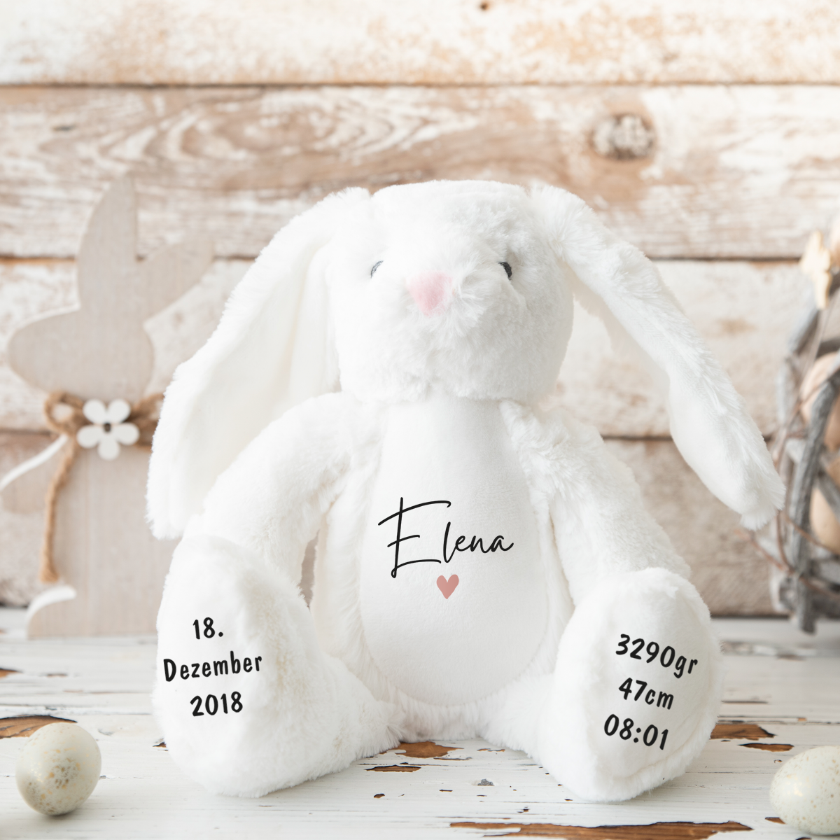 Hase, Kuscheltier, Baby personalisiert, mit Name, Geburtsdatum, Geburts-Geschenk, Kinder, Geschenk, zur Geburt, Taufe, Plüschtier, Stofftier, Kinder-Geburtstag, Mädchen, Junge, Teddy-Bär, Einschulung, Kindergarten, KITA, Familie, Geburts-Kissen