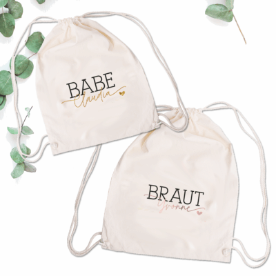 JGA Frauen Junggesellenabschied Junggesellinnenabschied Team Braut JGA Kostüme und Zubehör Taschen Jutebeutel JGA Outfits Accessoires Polterabend Polterer JGA Beutel Turnbeutel Rucksack Dezent und stilvoll Stoffbeutel Rucksäcke Geschenke Hochzeit Ideen Österreich Plane Frauen