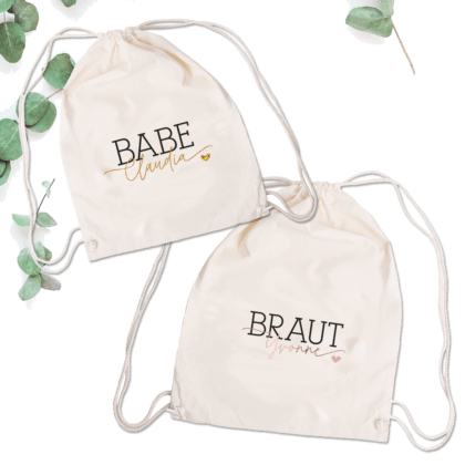 JGA Frauen Junggesellenabschied Junggesellinnenabschied Team Braut JGA Kostüme und Zubehör Taschen Jutebeutel JGA Outfits Accessoires Polterabend Polterer JGA Beutel Turnbeutel Rucksack Dezent und stilvoll Stoffbeutel Rucksäcke Geschenke Hochzeit Ideen Österreich Plane Frauen