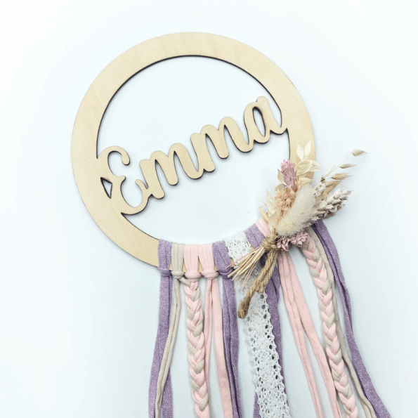 Traumfänger, personalisiert, mit Name, Geschenk-Idee, Geburt, Taufe, Geburtstag, rose, Namens-Geschenk, Namens-Tag, Baby, Schwangerschaft, klein, Holz, Boho, Kinder, Hochzeit, Einzelstück, Handmade, personalisiert, Personalisierung, groß, Junge, Mädchen, Kinderzimmer, Deko, Dekoration, Wanddeko