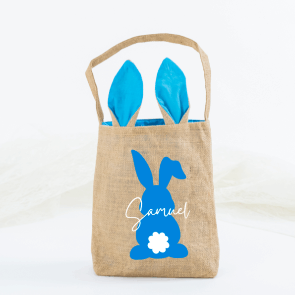 personalisiertes Osterkörbchen aus Jute mit Hase
